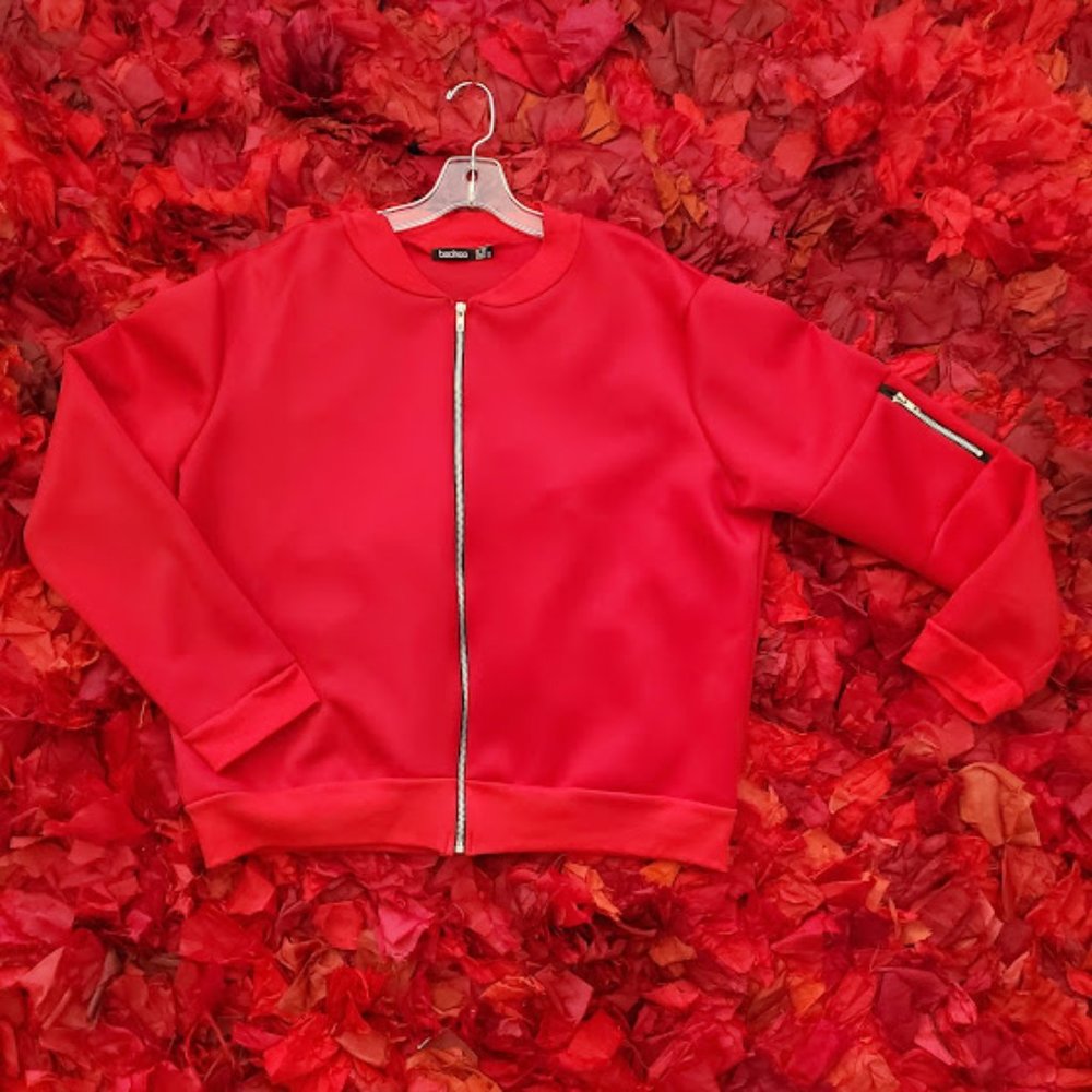BooHoo Red Scuba BomberJacket